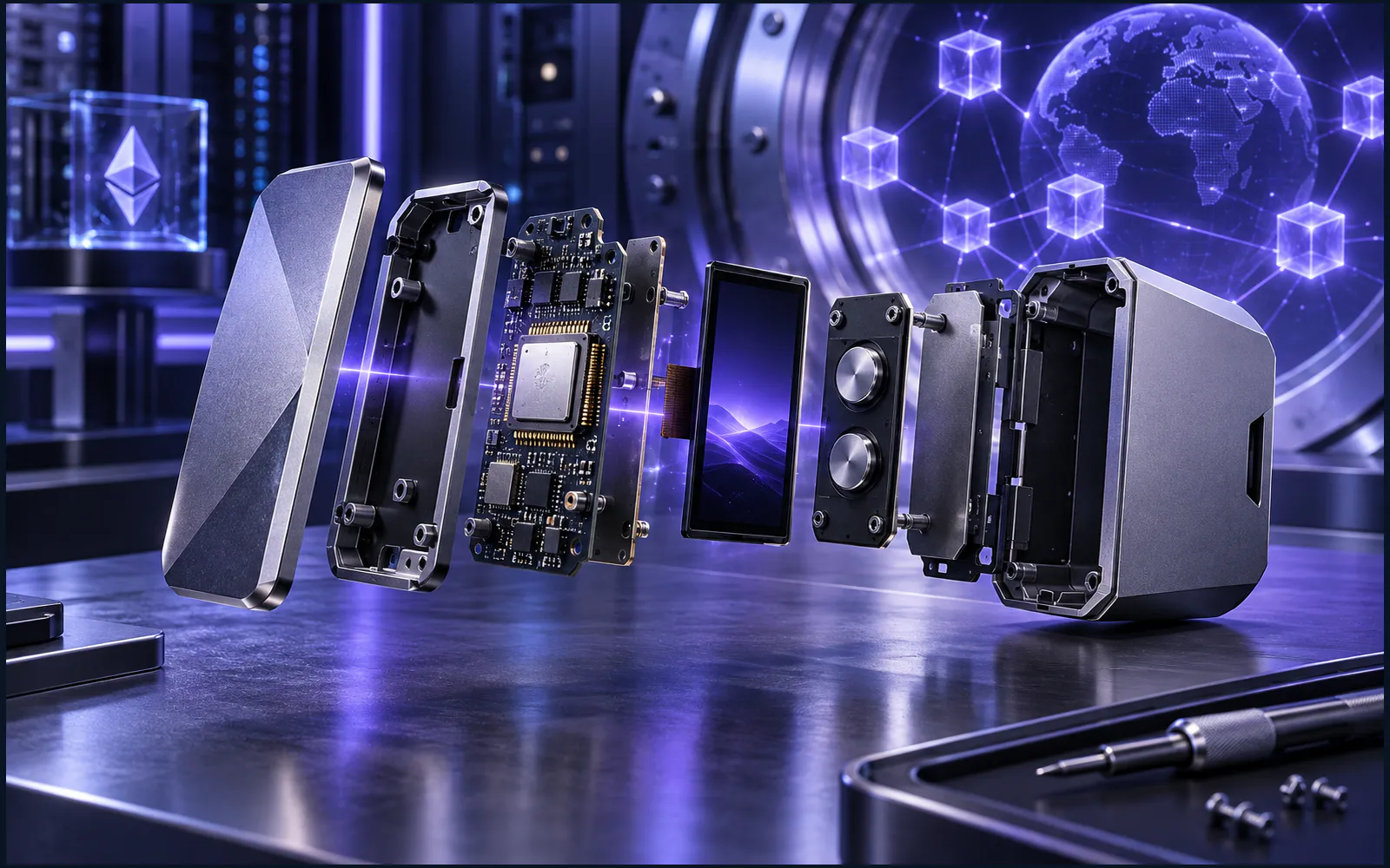 冷钱包硬件钱包的科技主题配图