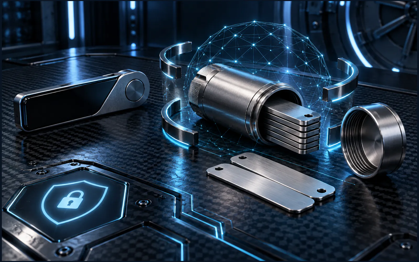 冷钱包助记词备份的科技主题配图