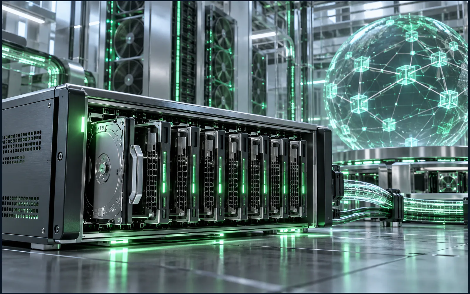 区块链硬盘挖矿的科技主题配图